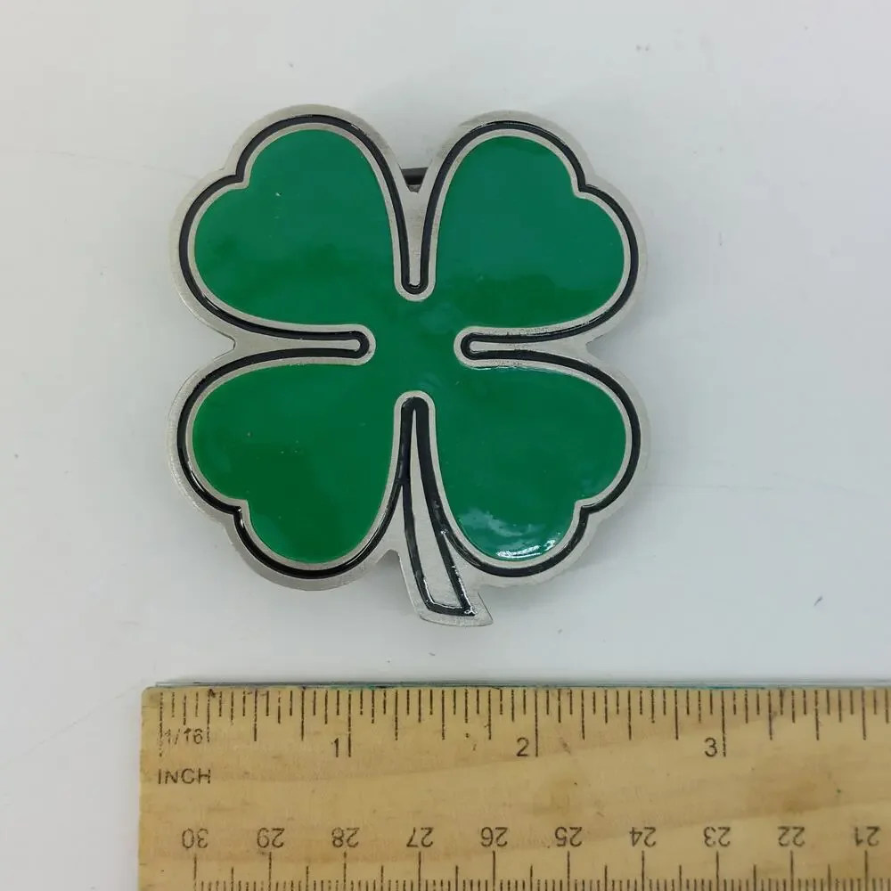 Green Enamel Lucky Clover StPatricks Fine Pewter Belt Buckle